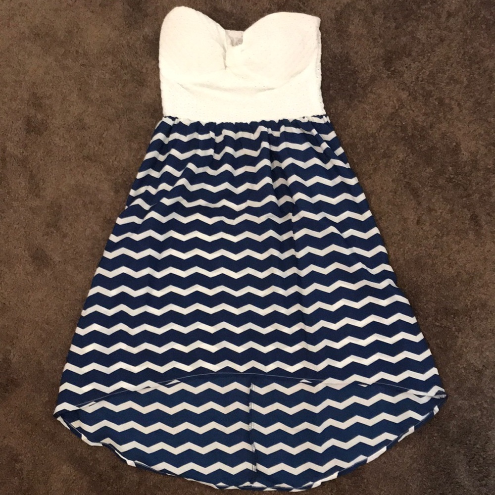 CHARLOTTERUSSE Strapless Blue/White High-Low Dress